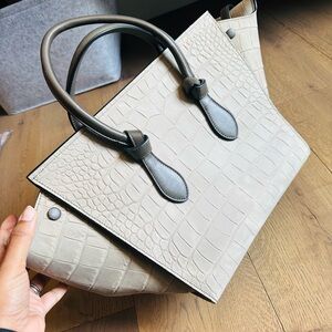 Celine Crocodile Embossed Nubuck Small Tie Knot Tote Dark Grey